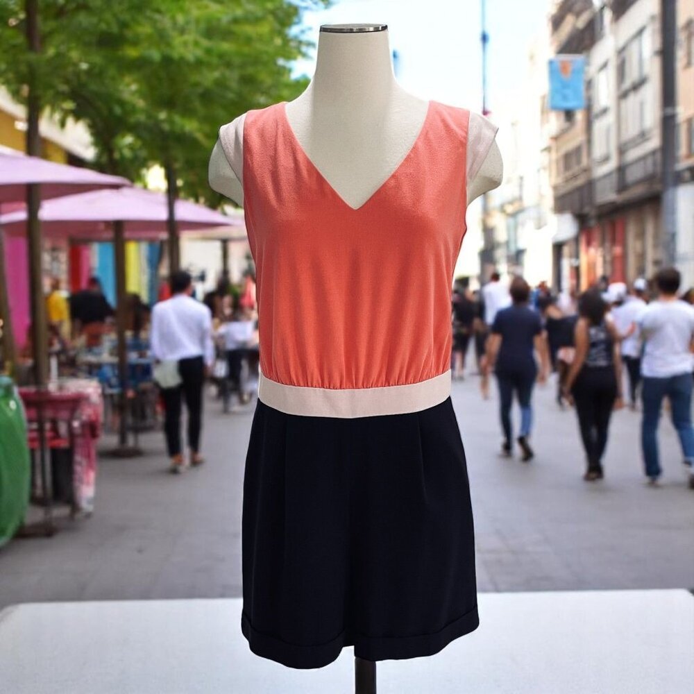 Next Womens Colorblock Sleeveless Romper Coral Black‎ Size 10 Summer Y2K